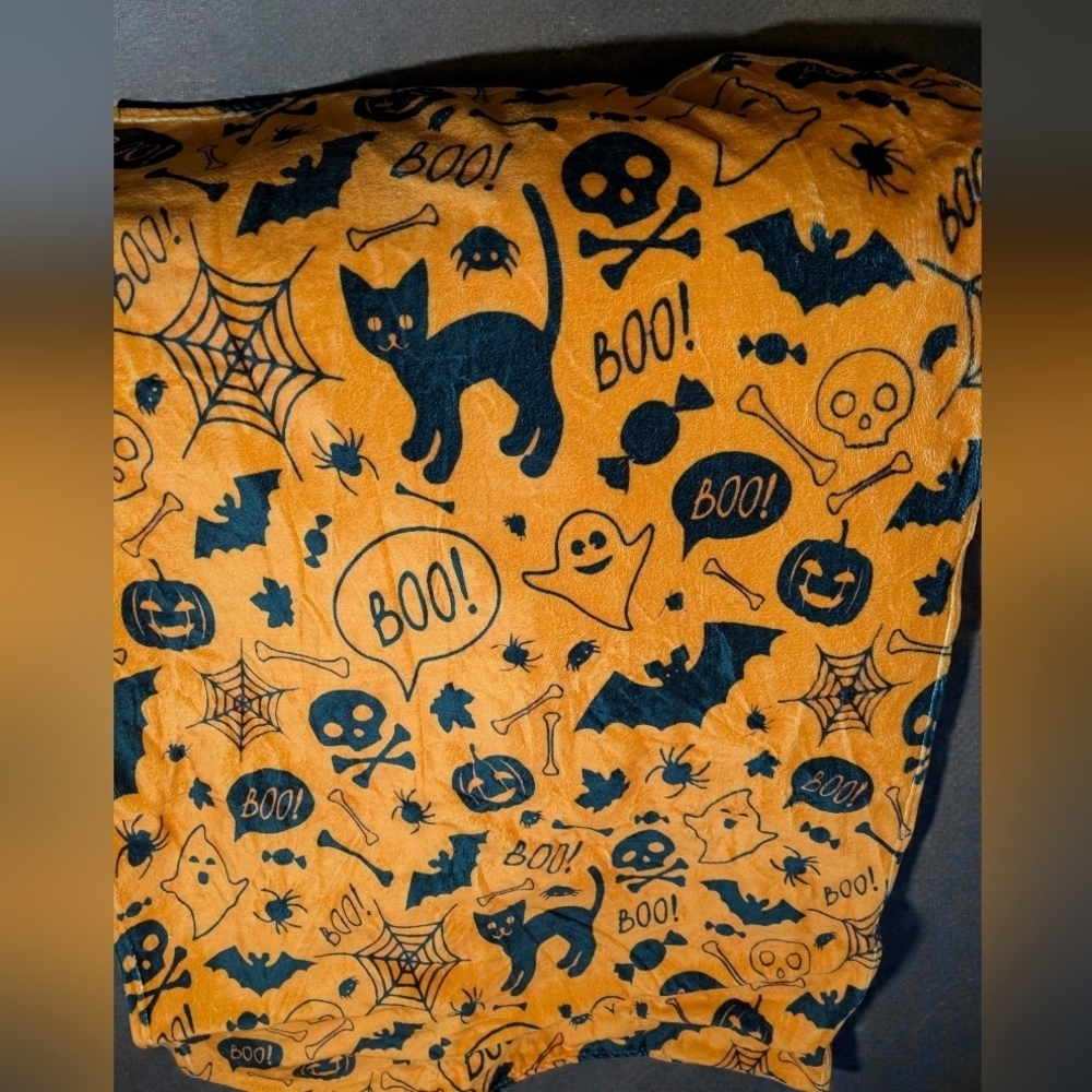 Boutique Halloween Themed Orange and Black Throw Blanket (EUC)